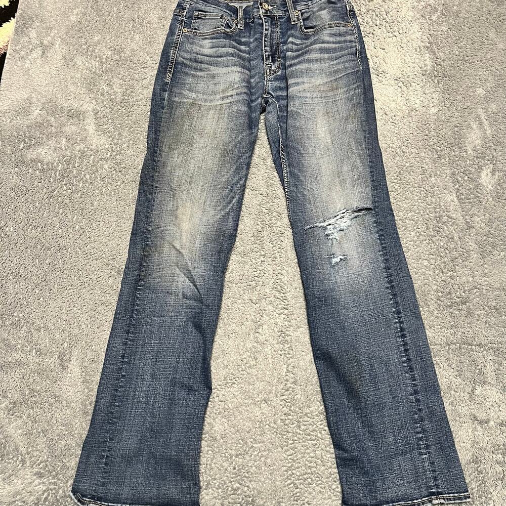 BKE Jeans Mens 31 x34 Jake Straight Whisker Distressed Blue Denim Pants **
